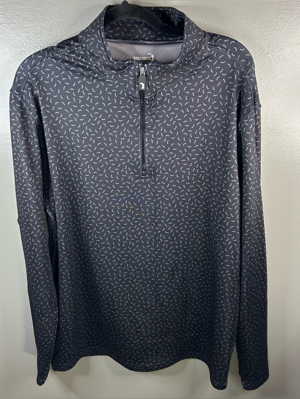 Bogey Bros Performance Golf Black Dash Print Long Sleeve Quarter Zip Size Medium